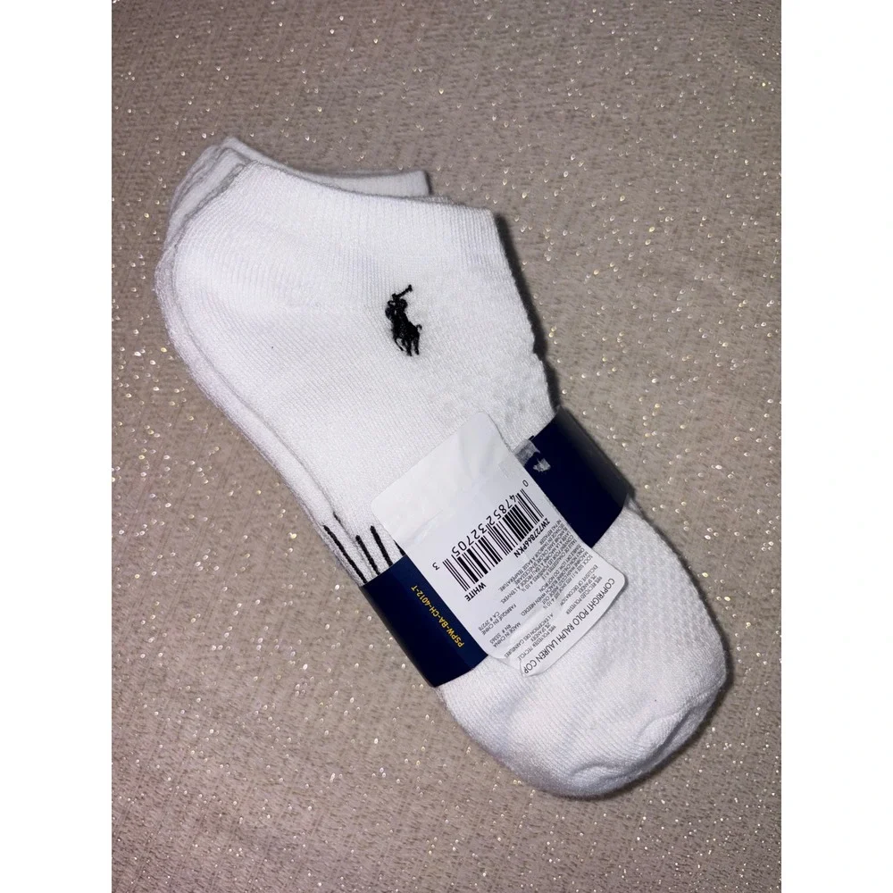 Polo Ralph Lauren No Show Socks 9-11 White New 6-Pack Embroidered Pony Logo